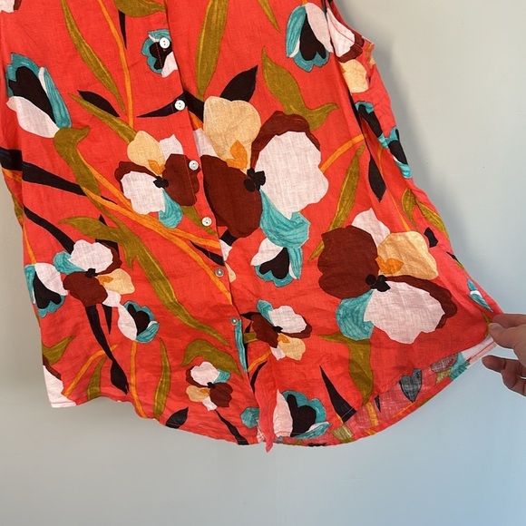 Sigrid Olsen Floral Linen Orange Sleeveless Top Size L Button Down - Picture 9 of 12